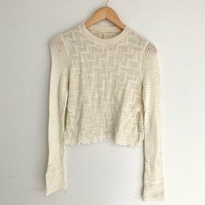 Free People Crocheted Cream Cropped Sweater